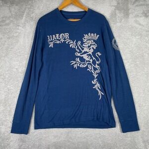 Express Waffle Knit Shirt Mens‎ Large Blue Y2K 2000s Skater Vintage